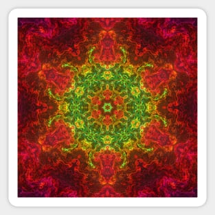 Psychedelic Kaleidoscope Flower Green and Red Sticker